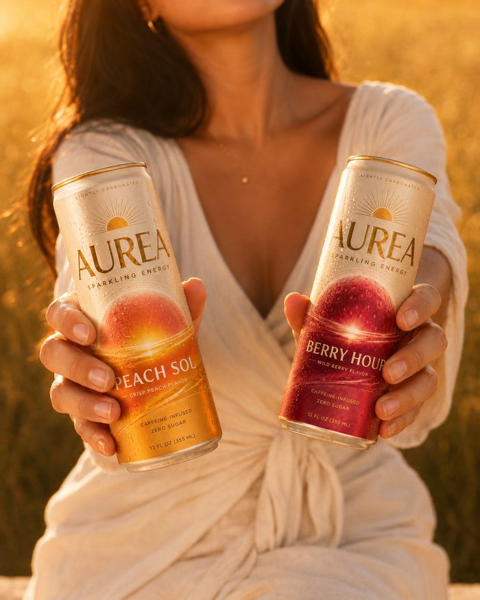 AUREA model presenting Peach Sol and Berry Hour