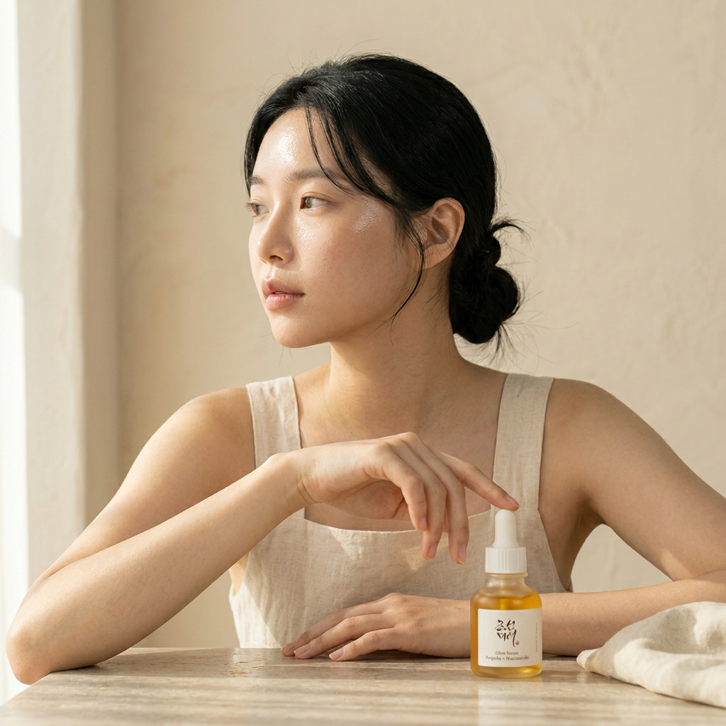 Model seated by window with Beauty of Joseon Glow Serum
