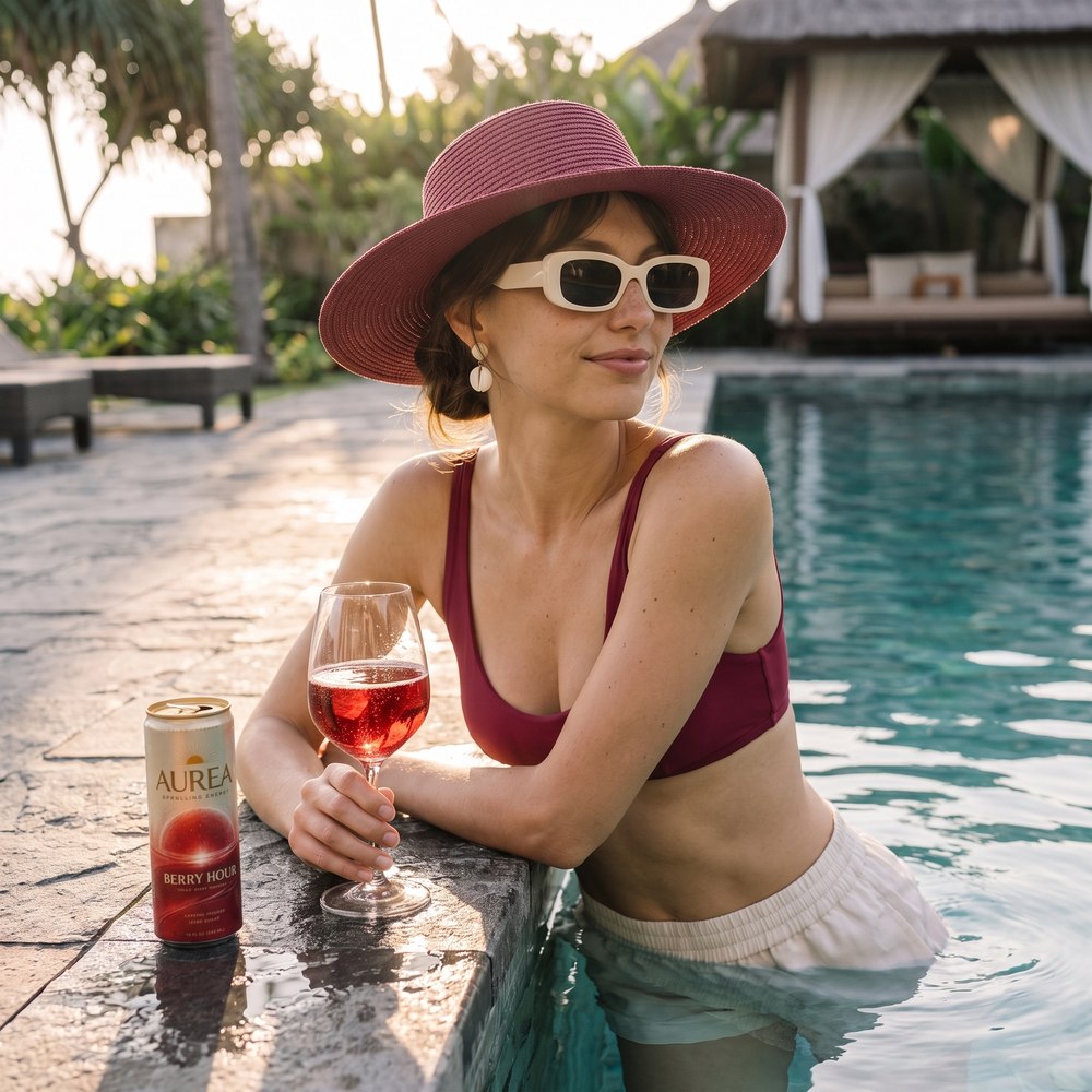 AUREA Berry Hour paired with rosé at the pool's edge